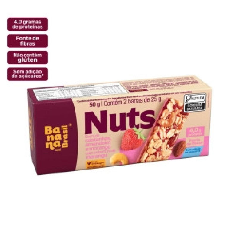 Banana Brasil Nuts - Chestnuts and Strawberry - Box with 2 Units of 25g